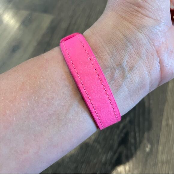 BCBG Neon pink Faux Leather Bracelet w/ Gold Pyramid - Picture 2 of 4